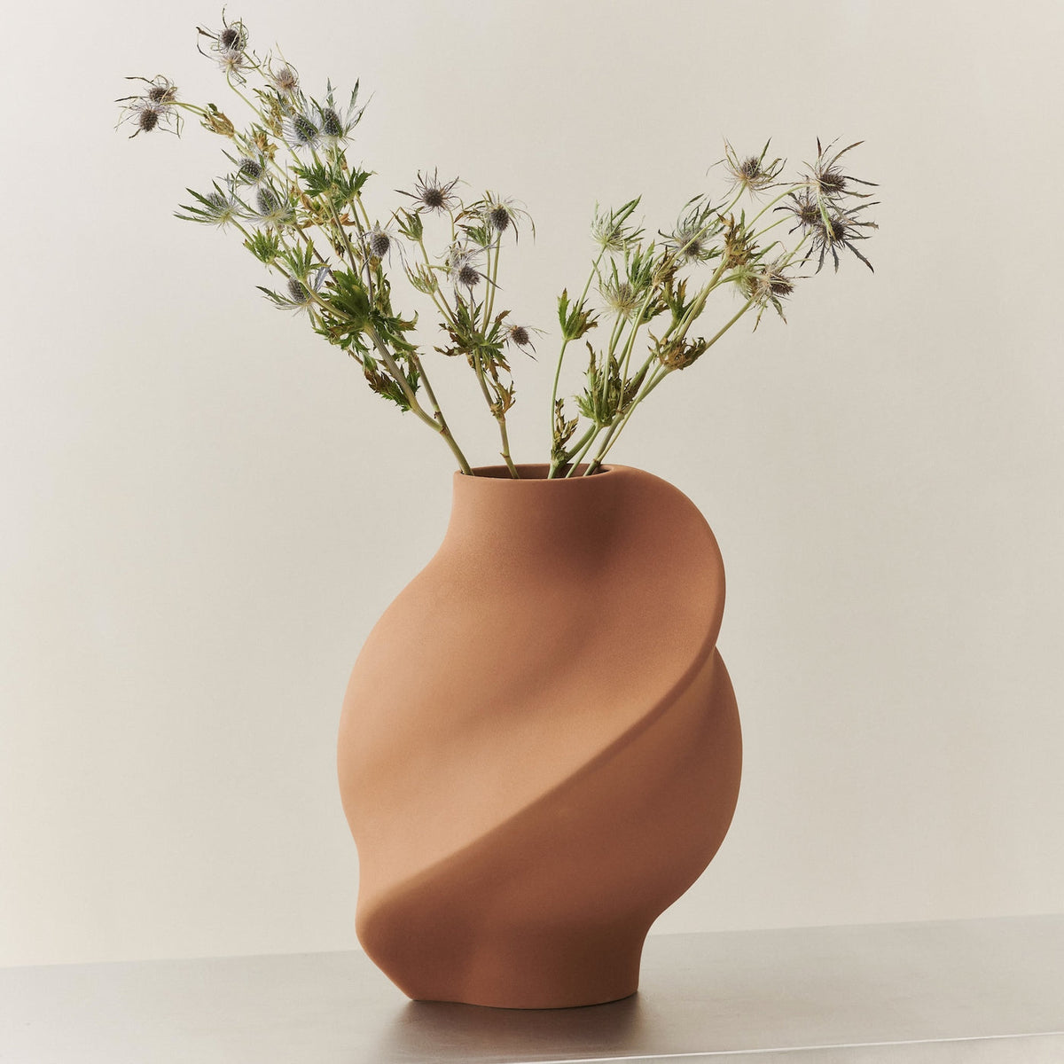 Ceramic Pirout Vase 02 Sanded Ocker by Louise-Roe