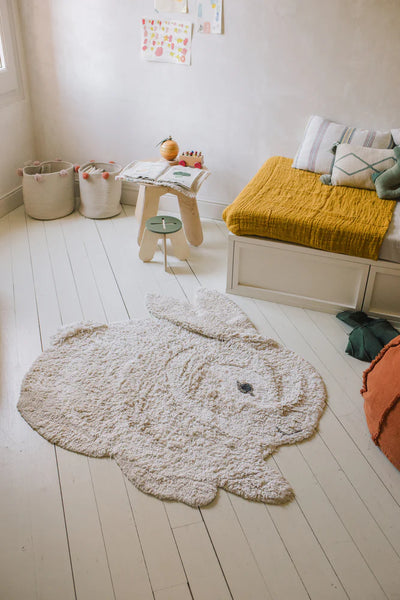 Washable animal cotton rug by Lorena Canals featuring a playful animal design, perfect as a cozy accessory for any space.