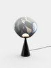 Tom Dixon Melt Fat Cone black table light with polished nickel finish, featuring a sleek, modern design and smooth cone shape.