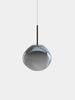 Polished nickel Melt Mini Pendant light by Tom Dixon with smooth, reflective surface and modern design, hanging against a neutral background.