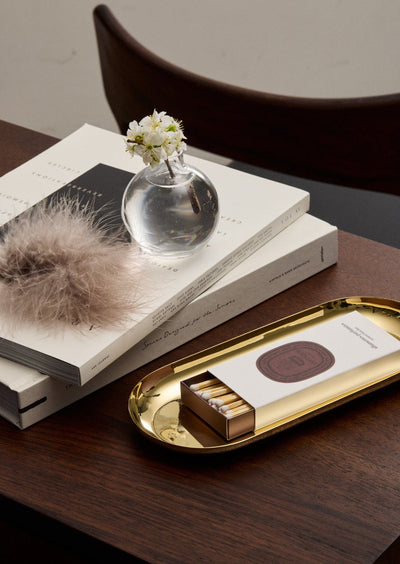 Elegant Skultuna oval tray made of metal, with a smooth polished surface, ideal for serving or decorative use.
