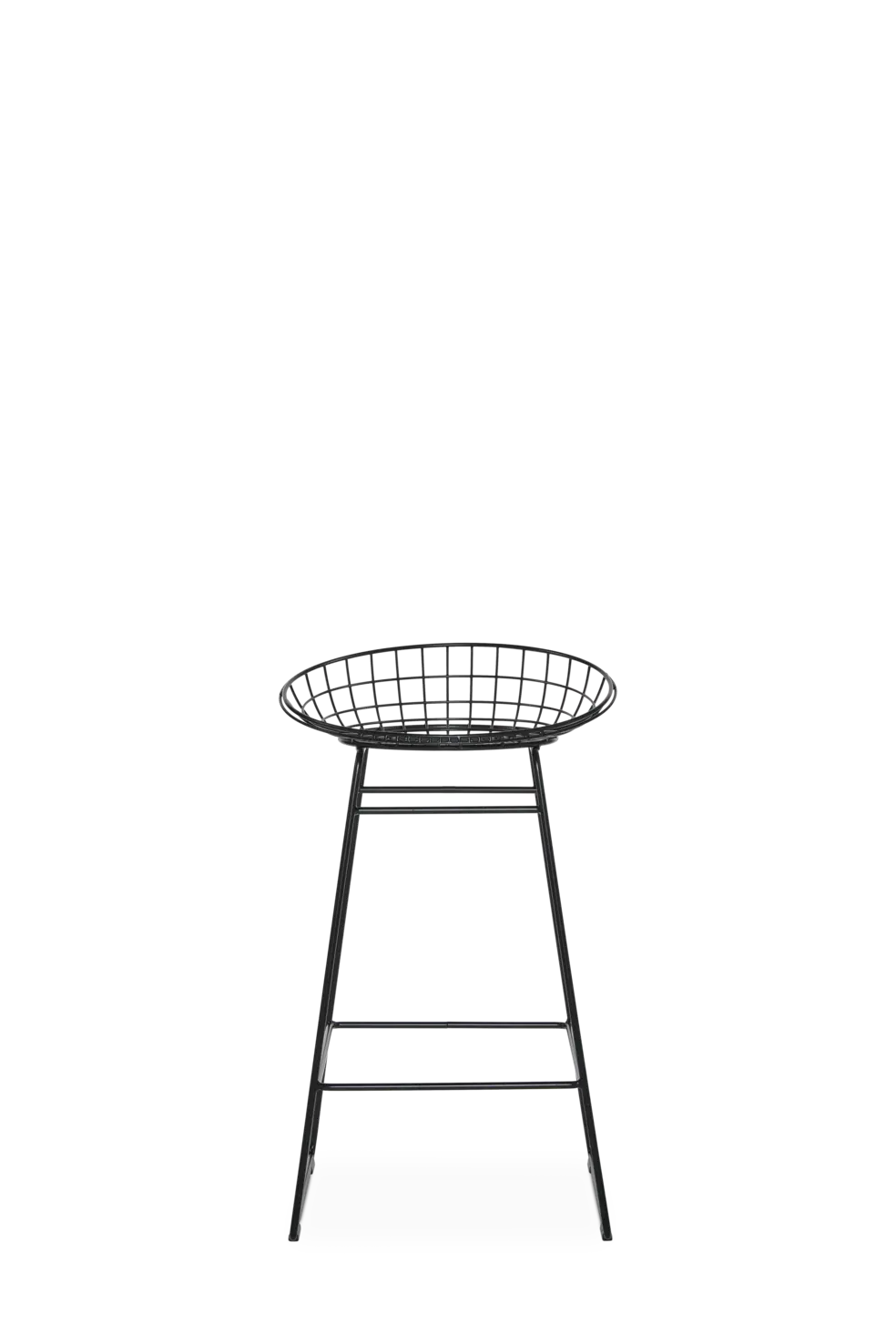 Low black wire bar stool from Pastoe's KM06 Bar Stool Low collection, showcasing a sleek seating design with a modern frame.