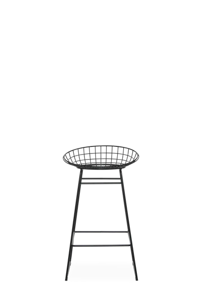 Low black wire bar stool from Pastoe's KM06 Bar Stool Low collection, showcasing a sleek seating design with a modern frame.