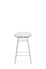 Low KM06 Bar Stool by Pastoe with chrome frame and wire seat, modern and minimalist seating design.