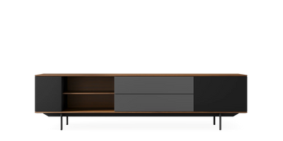Walnut landscape storage cabinet by Pastoe, 228 cm tall, featuring a sleek black and charcoal finish, free-standing design.