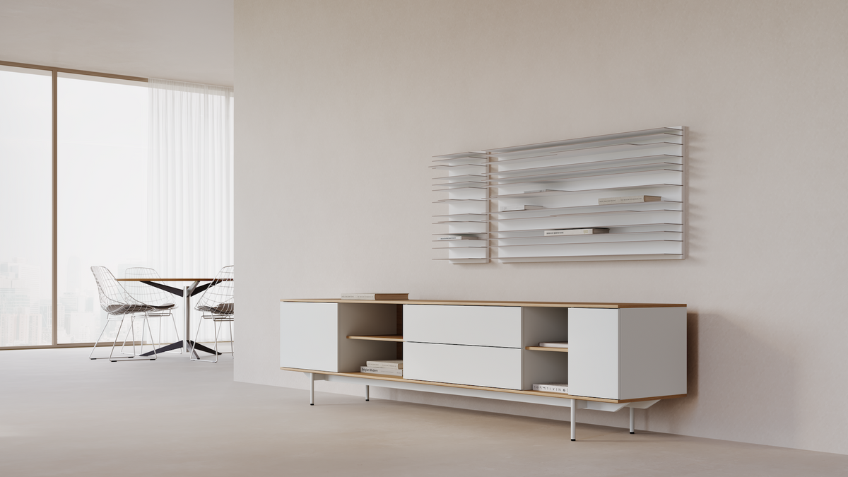 Walnut Landscape Cabinet by Pastoe, 200 cm storage unit with sleek modern design, shown in a contemporary living space.