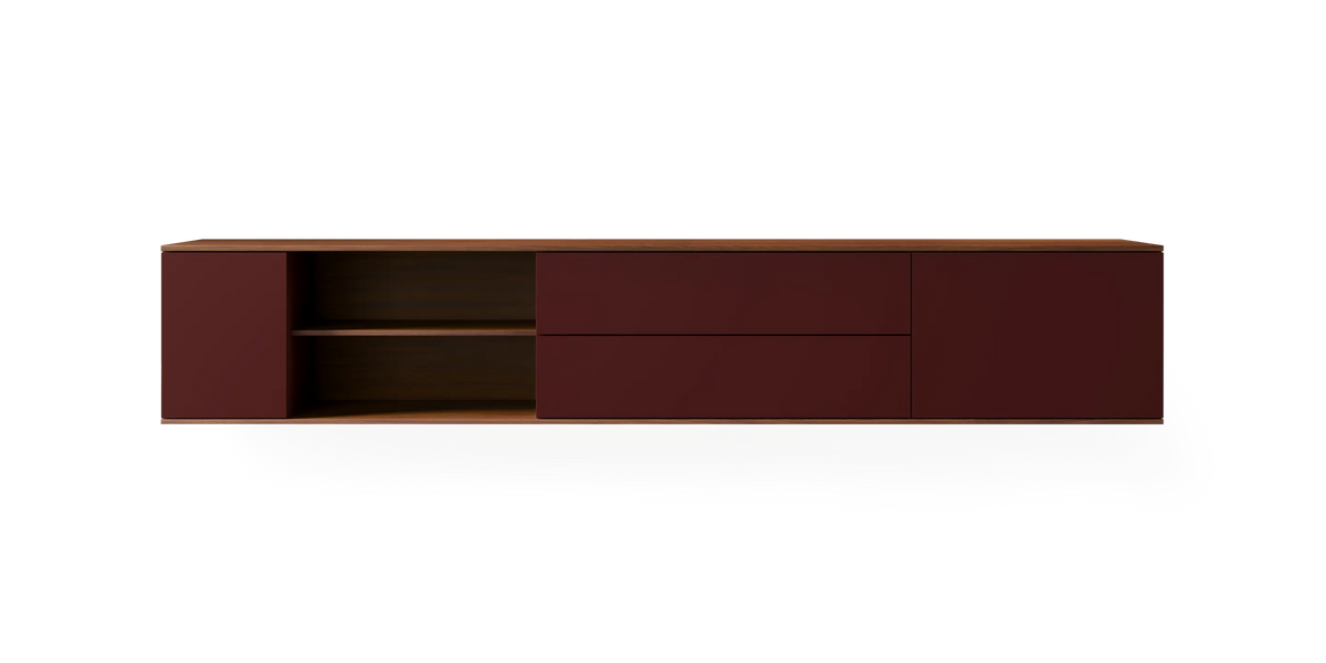 Walnut landscape wall cabinet by Pastoe featuring a sleek storage design, mounted on a wall, with a modern mahogany finish.