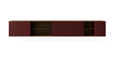 Walnut landscape wall cabinet by Pastoe, 257 cm storage unit with sleek, modern design mounted on a wall.
