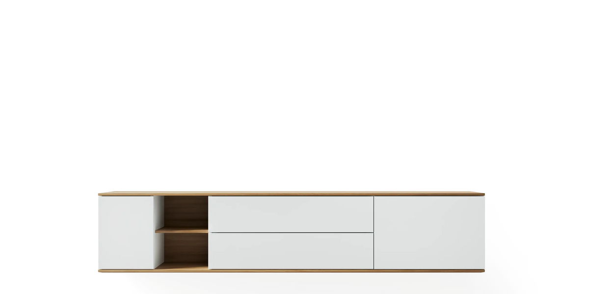 Landscape wall cabinet in natural oak finish by Pastoe, 200 cm wide, mounted storage cabinet with sleek modern design.