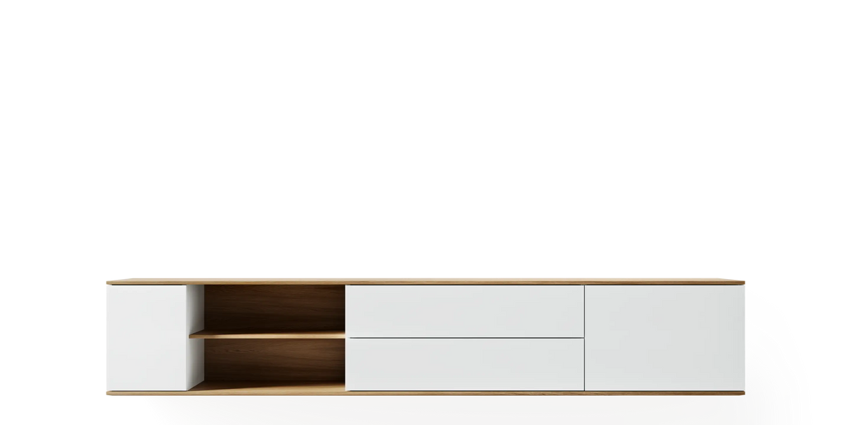 Natural oak landscape wall cabinet by Pastoe, 228 cm storage unit with sleek wall-mounted design and modern aesthetic.