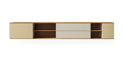 Landscape wall cabinet in natural oak finish by Pastoe, mounted on the wall, showcasing a sleek storage solution.