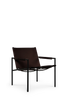 Black frame SZ02 armchair by Pastoe with dark brown leather upholstery, modern seating with sleek design and comfortable cushions.