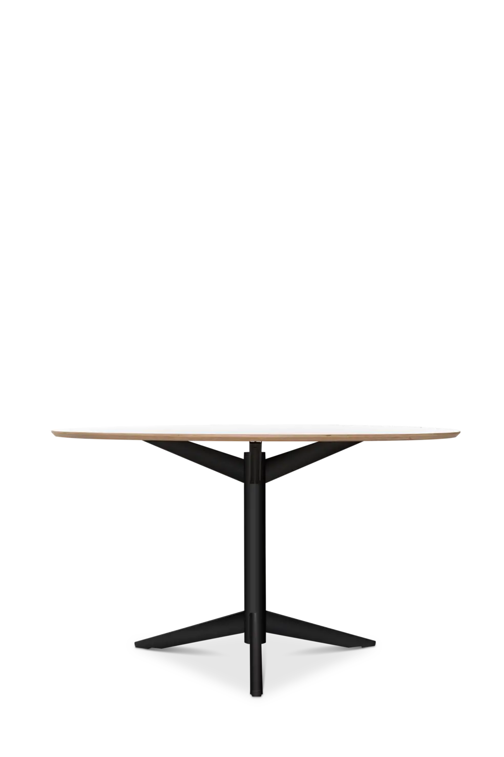 Pastoe TE06 dining table with black legs and a white Fenix finish, showcasing a sleek modern design and clean lines.