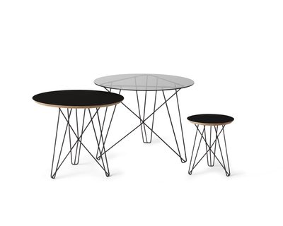 Pastoe IJhorst side table with smoked glass laminate top in grey and red, showcasing a modern, minimalist design.