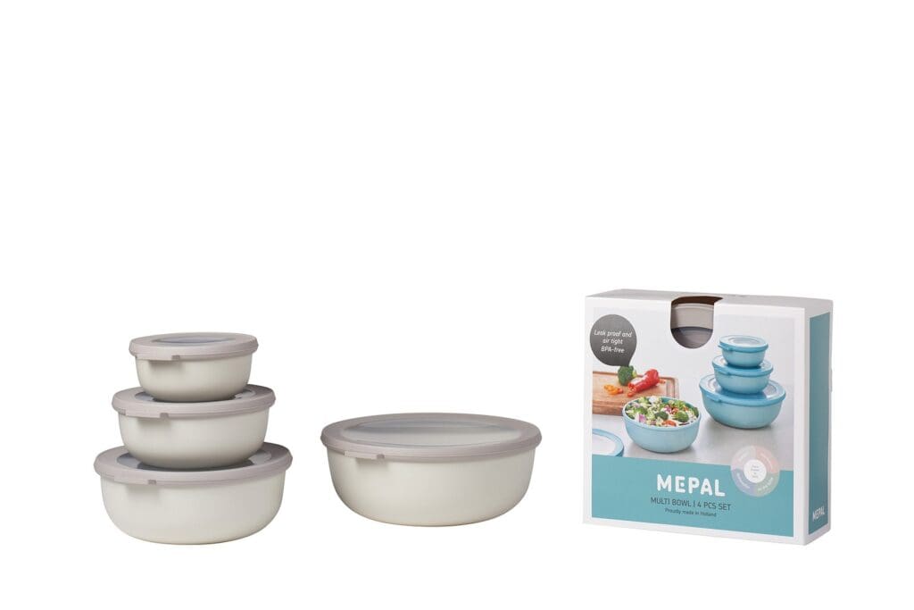 Mepal CIRQULA 4/ST round shallow accessories container in white, with a smooth, shallow design for food storage and organization.