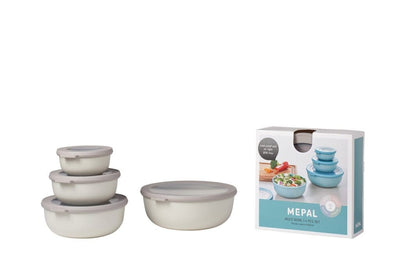 Mepal CIRQULA 4/ST round shallow accessories container in white, with a smooth, shallow design for food storage and organization.