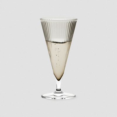 Set of 2 Rosendahl Grand Cru Nouveau Champagne glasses, clear crystal with elegant tulip shape, designed for sparkling wine.