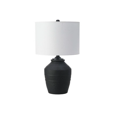 Luce Lumen LL2275 table lamp with sleek modern design, featuring a cylindrical base and a white fabric lampshade.