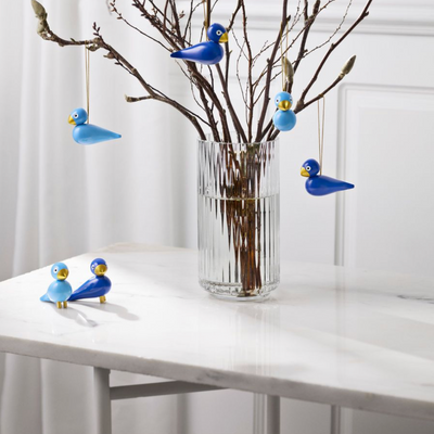 Kay Bojesen Winter Birds Liliput blue and light blue accessories, small 1.9-inch bird figures, decorative and collectible.