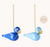 Two blue winter bird accessories by Kay Bojesen, light blue and dark blue, measuring 1.9 inches each, for decorative or functional use.
