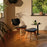 Tom Dixon Slab Lounge Chair in natural brushed oak with black leather upholstery, showcasing modern seating design.