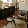 Tom Dixon Slab lounge chair with natural wood frame and brown Choko leather upholstery, showcasing modern seating design.