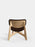 Tom Dixon Slab lounge chair with natural wood frame and brown leather upholstery, modern seating with sleek design.
