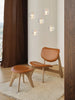 Tom Dixon Slab Ottoman with natural brushed oak base and cognac leather seating, modern and stylish seating furniture.