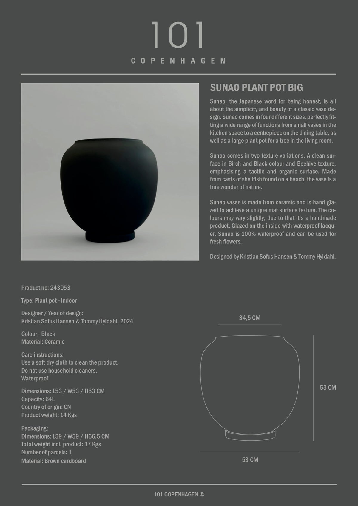 Sunao Plant Pot, Hexa - Black by 101 Copenhagen
