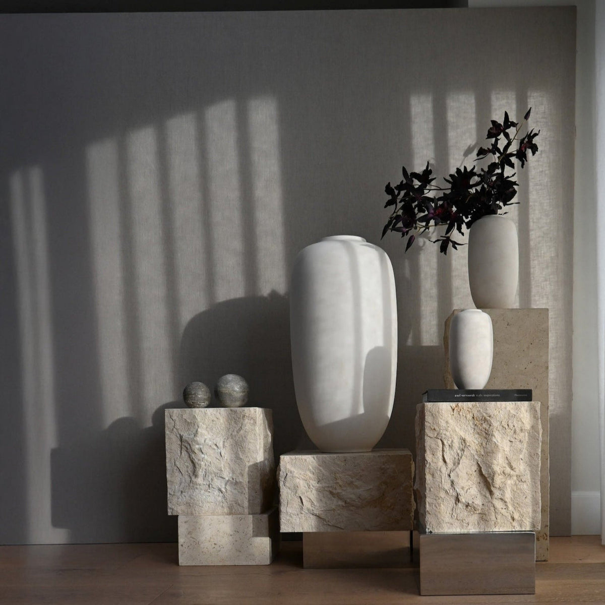 Temple Coffee Table, Tall - Chrome/Limestone by 101 Copenhagen