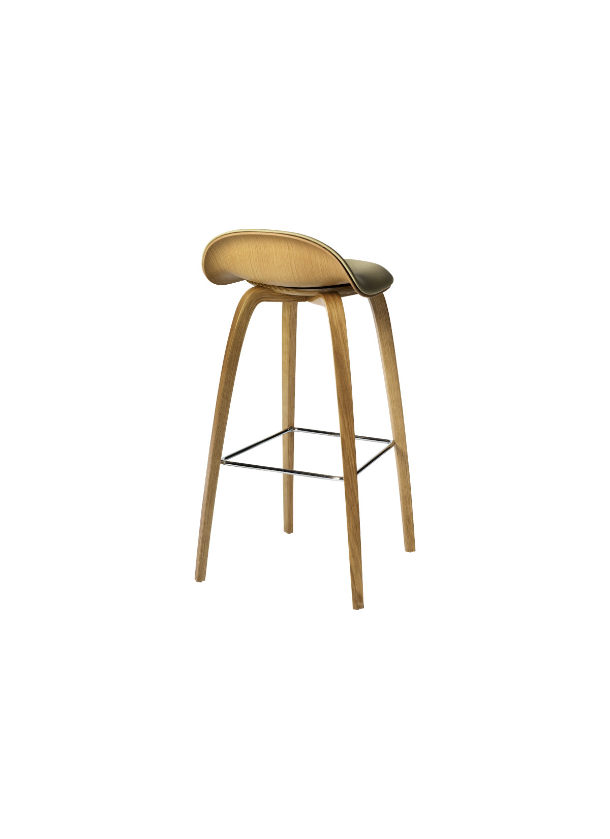GUBI 3D Bar Stool - Front Upholstered - Wood Base - Wood Shell by Gubi