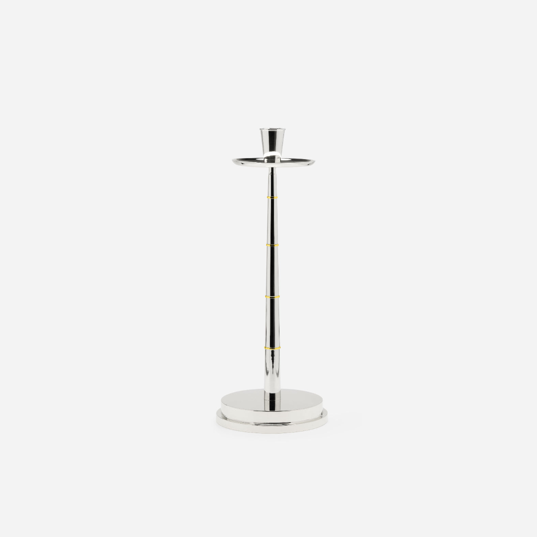 Silver plated Skultuna Graceful Candlestick, elegant accessories piece with a sleek design, showcased on a plain background