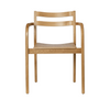 Ferm Living Boda dining chair with armrests, featuring a modern design and wooden legs, suitable for contemporary dining spaces.