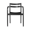 Ferm Living Boda dining chair with armrests, featuring modern design and wooden legs, suitable for dining rooms and kitchens.