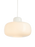 Large stone pendant with glass shade by Woud, modern lighting fixture showcasing textured stone and clear glass design.