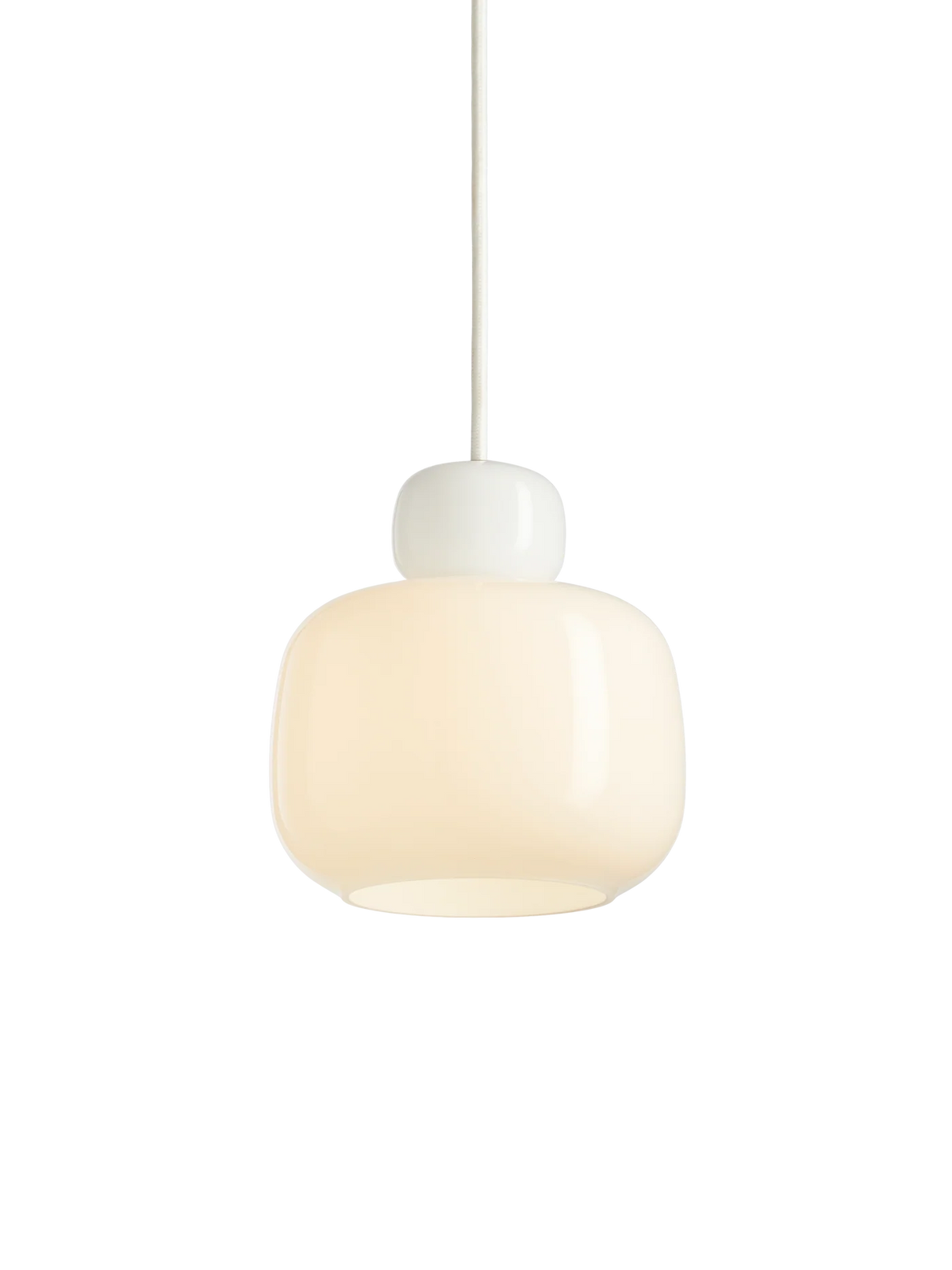 Small stone pendant glass lighting by Woud, featuring a clear glass shade with a smooth stone-like finish for modern decor.