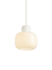 Small stone pendant glass lighting by Woud, featuring a clear glass shade with a smooth stone-like finish for modern decor.