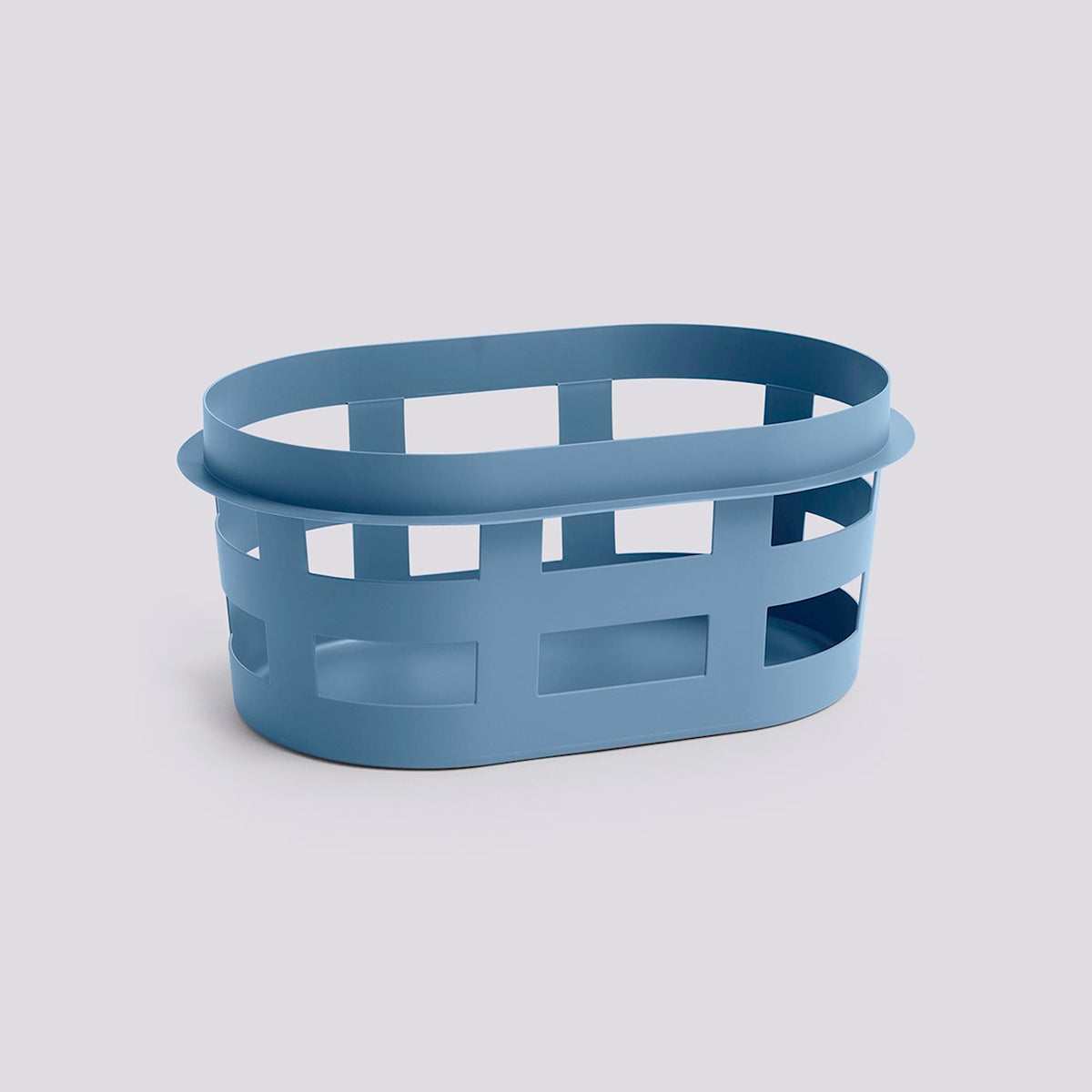 Blue recycled laundry basket by Hay, a stylish fabric accessory with handles for easy carrying and eco-friendly design.