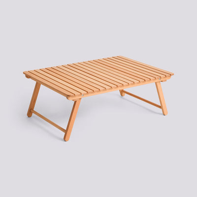 Outdoor Hay market folding table in natural wood finish, sturdy and portable for outdoor events and markets.