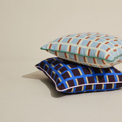 Hübsch Agenda Cushion in multicolored blue fabric, soft accessories decor with a cozy, stylish design.