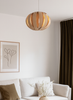 White Ruth Small Pendant light by Atelier Cocotte featuring a sleek oak and birch wood design, perfect for modern lighting decor.