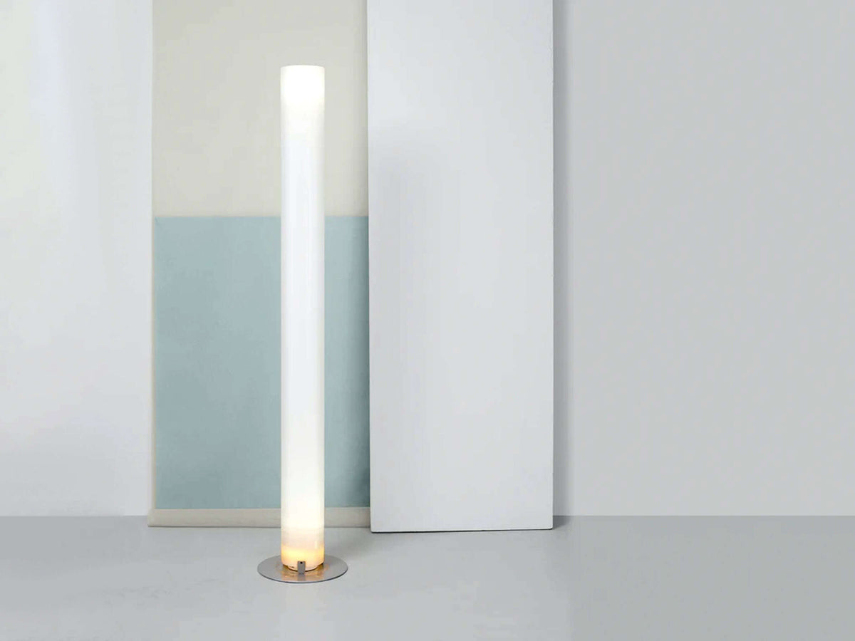 Stylos by Flos lighting fixture with sleek, modern design and metallic base, showcasing contemporary LED light source.
