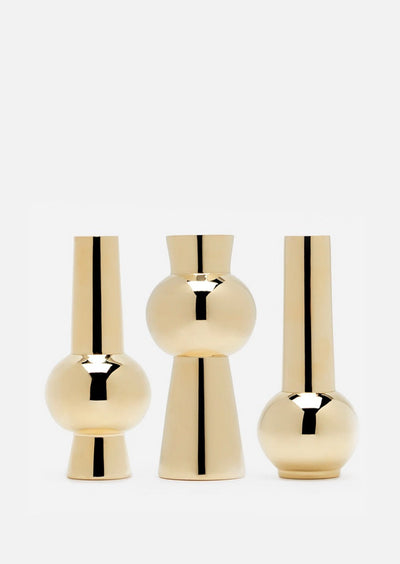 Set of three Skultuna bead vases in various sizes, featuring a modern, minimalist design with smooth, round glass beads.