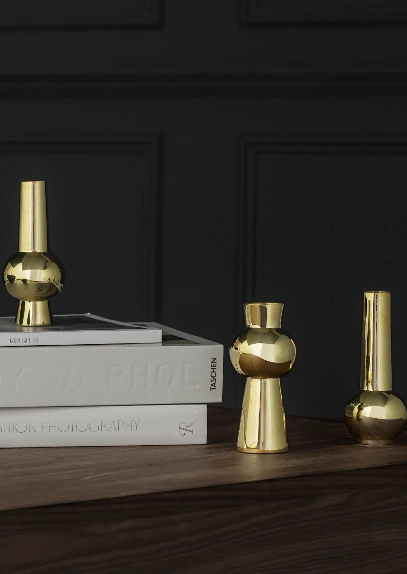 Set of three Skultuna bead vases, decorative accessories with colorful bead designs, perfect for stylish home decor.
