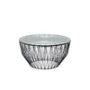 White Bend Goods drum table made in the USA, showcasing a sleek, modern design with a round tabletop and stylish base.