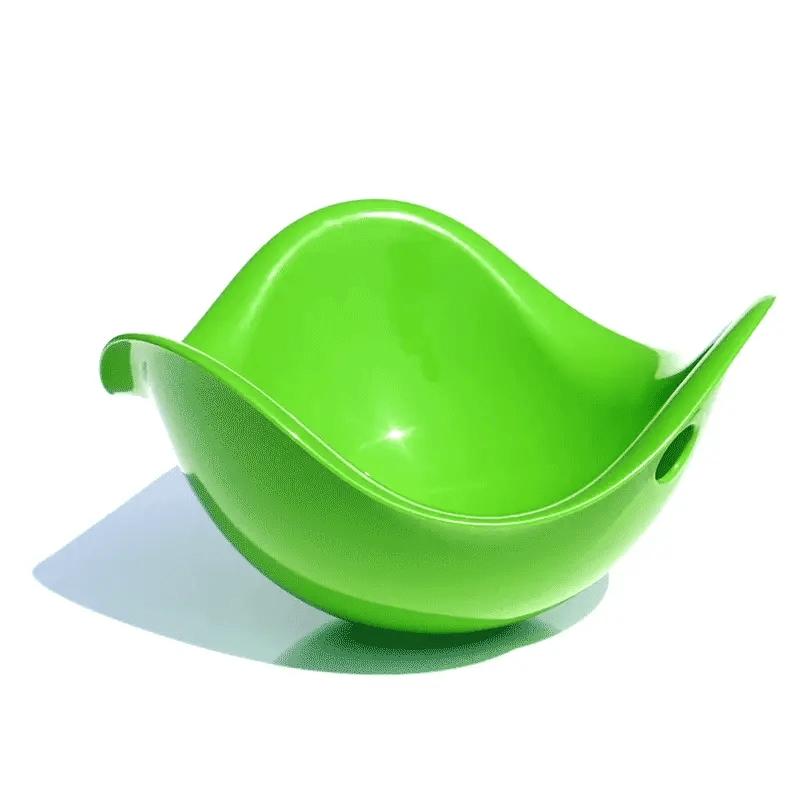 Green Moluk Bilibo kids' spinning toy for imaginative play and movement activities.
