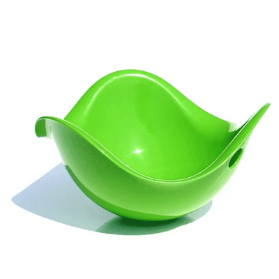 Green Moluk Bilibo kids' spinning toy for imaginative play and movement activities.