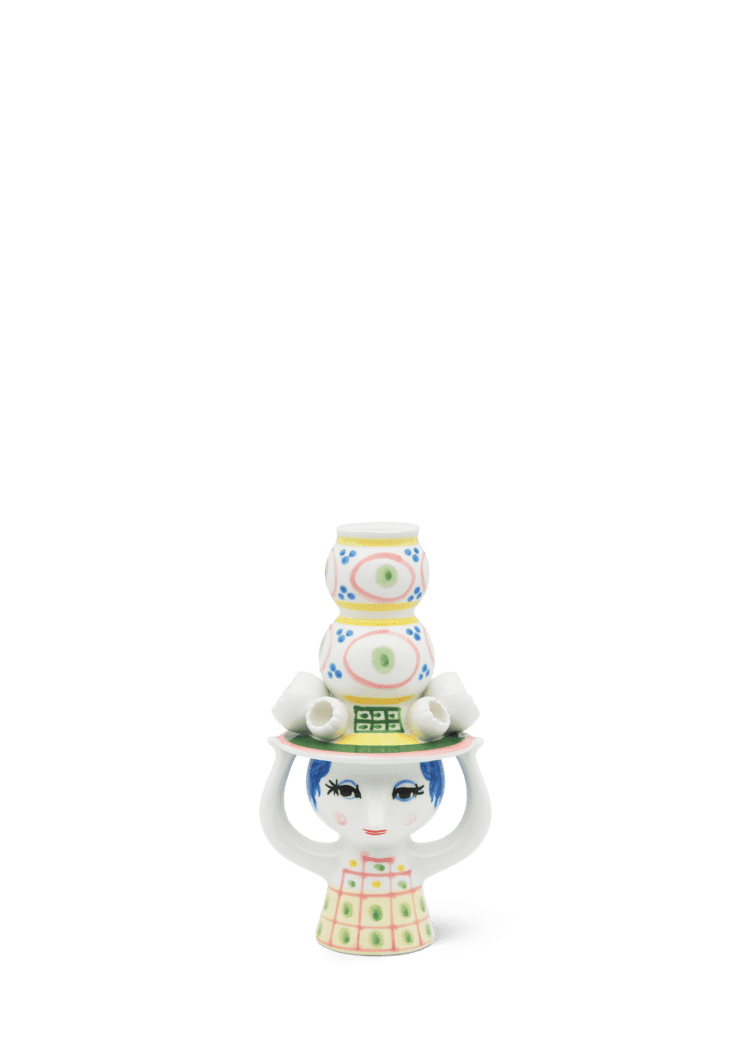 Lady with Hat candle holder by Bjørn Wiinblad, decorative ceramic accessory featuring a detailed female figure with a hat.