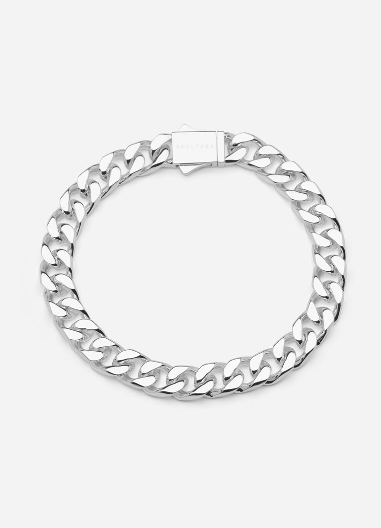 Silver plated Grande Paul Chain bracelet by Skultuna, featuring a sleek, interconnected chain design on a plain background.
