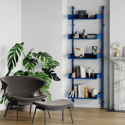 Blue Case Slot Shelving Unit for storage, featuring multiple adjustable shelves and a sturdy metal frame.